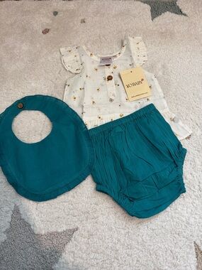 YO BABY Teal and Cream Floral Baby Matching Set